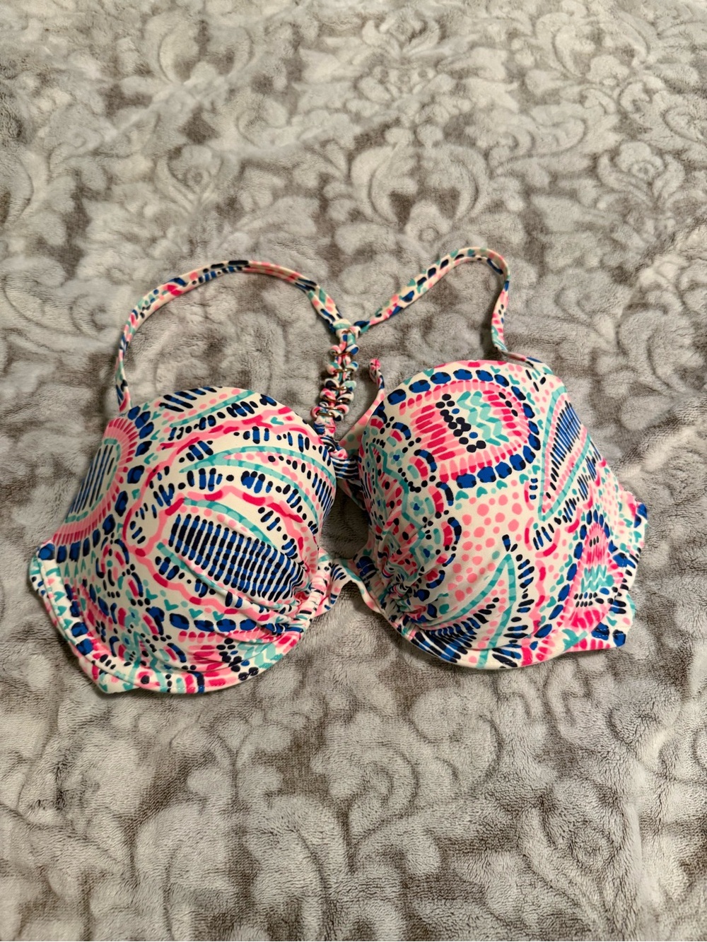 aerie Multicolor Pink Blue Green Printed Bikini Top